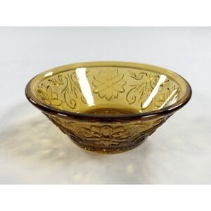 Vintage 70s Indiana Glass Tiara Amber Daisy Bowl 4.75" Jewelry Ring Holder Decor